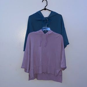 (2) Purple and blue soft flowy short-sleeve hoodie